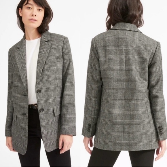 Everlane The Italian Wool Oversized Blazer Jacket In Glen Plaid Womens Size 00
